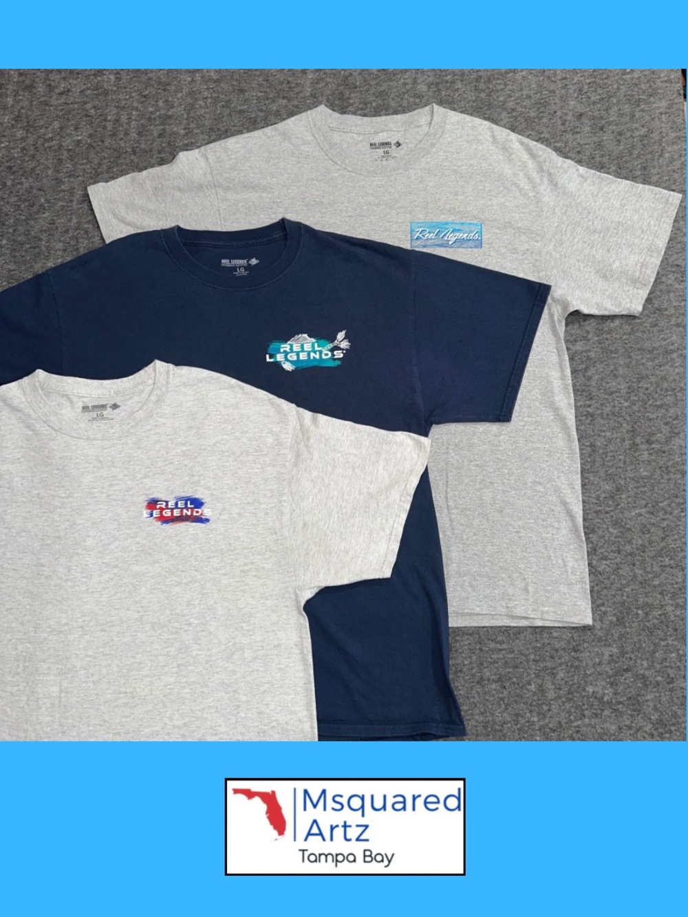 Reel Legends Men's Large Fishing T-Shirts Lot of 3 Fish Graphic Gray Navy Tees